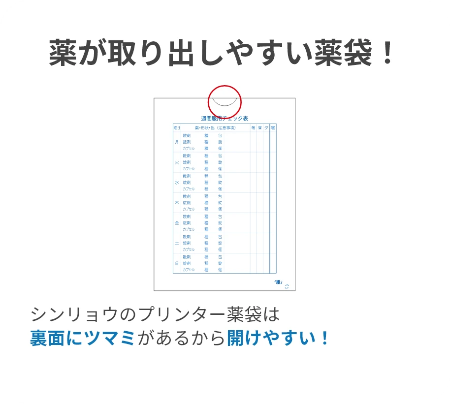 薬が取り出しやすい薬袋！